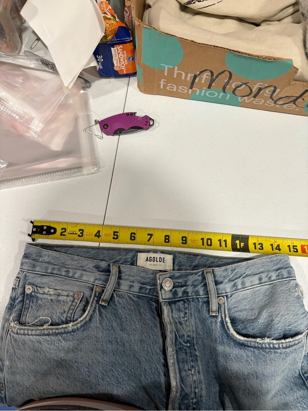 AGOLDE Jamie Classic High Rise Straight Leg Jeans Size 26 Light Wash Distressed
